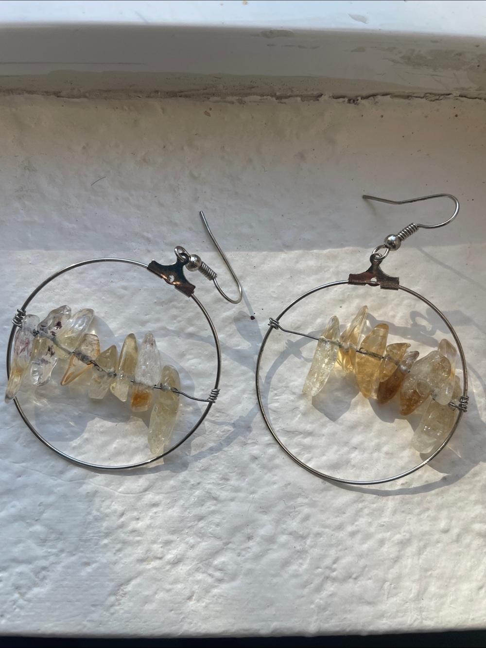 Citrine Chip Hoop Earrings - Yellow Gemstone Hoops